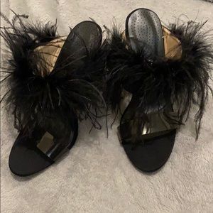 Black feather stiletto heeled